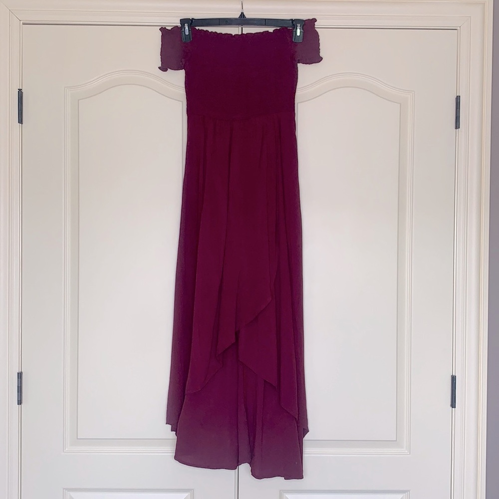 Maroon rayon high-low Summer dress